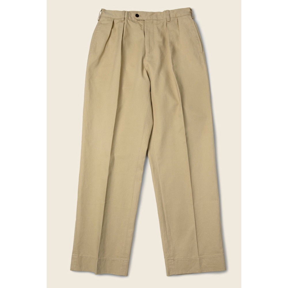 100% Cotton Non-Stock 1930s IVY Academia Double Pleated Chino Trousers Khaki XS